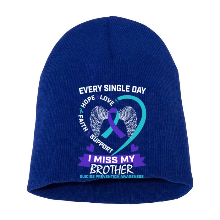 Miss Brother Teal Purple Suicide Awareness Prevention Heart Cool Gift Short Acrylic Beanie