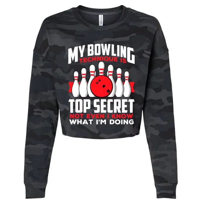 My Bowling Technique is Top Secret Funny Bowling Bowler Cropped Pullover Crew