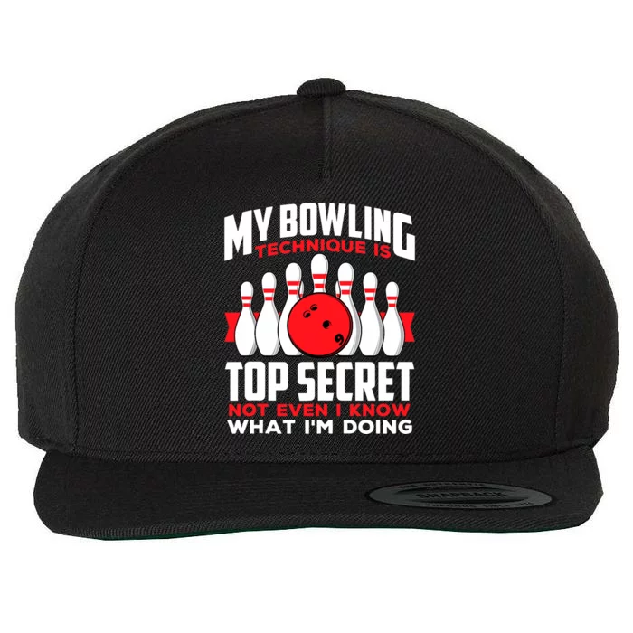 My Bowling Technique is Top Secret Funny Bowling Bowler Wool Snapback Cap