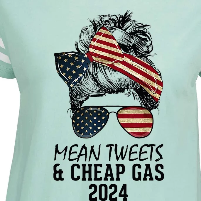 Messy Bun Trumpgirl Mean Tweets And Cheap Gas 2024 Enza Ladies Jersey Football T-Shirt