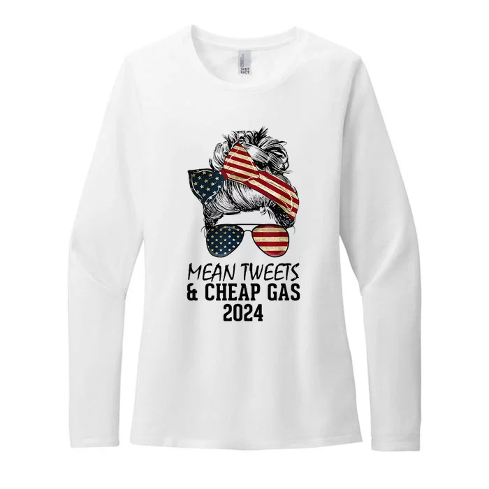 Messy Bun Trumpgirl Mean Tweets And Cheap Gas 2024 Womens CVC Long Sleeve Shirt