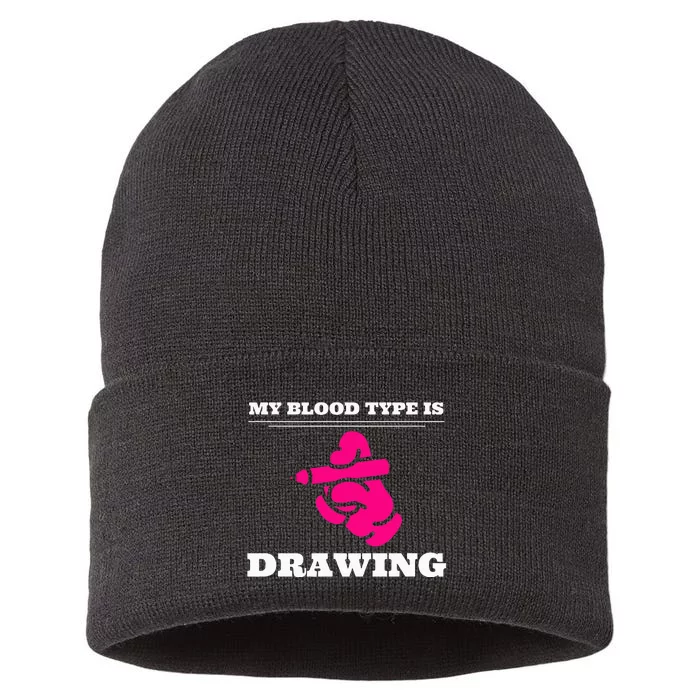 My Blood Type Is Drawing Drawing Artist Sustainable Knit Beanie