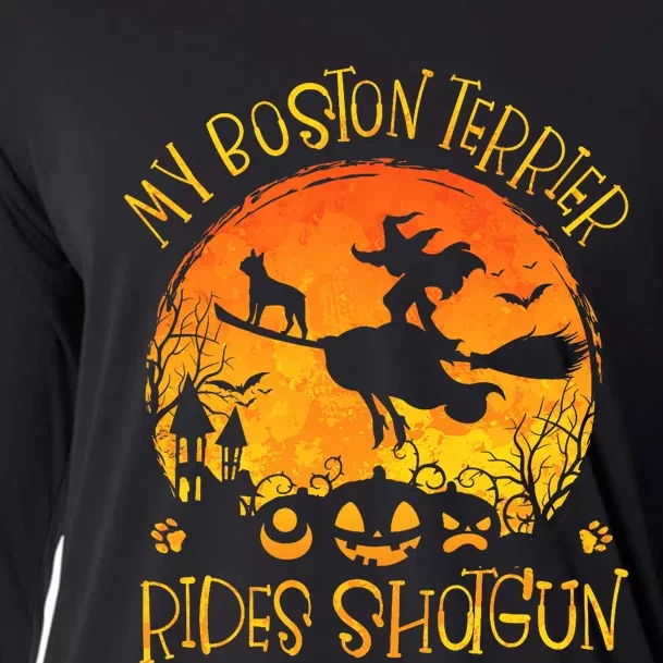 My Boston Terrier Rides Shotgun Dog Halloween Costume Cooling Performance Long Sleeve Crew