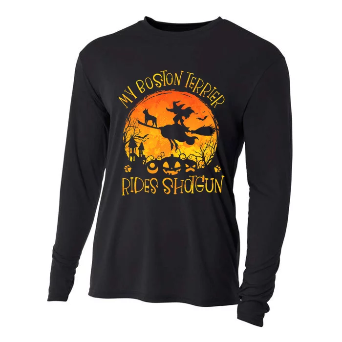 My Boston Terrier Rides Shotgun Dog Halloween Costume Cooling Performance Long Sleeve Crew