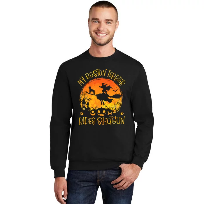 My Boston Terrier Rides Shotgun Dog Halloween Costume Tall Sweatshirt