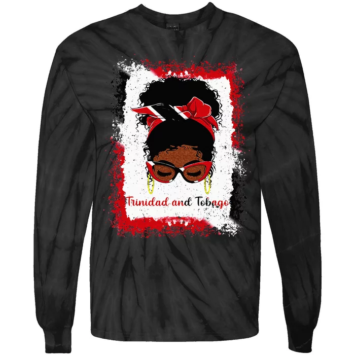 Messy Bun Trinidad And Tobago Flag Woman Girl Tie-Dye Long Sleeve Shirt