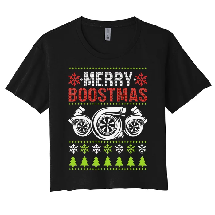 Merry Boostmas Ugly Xmas Funny Turbo Boost Christmas Women's Crop Top Tee