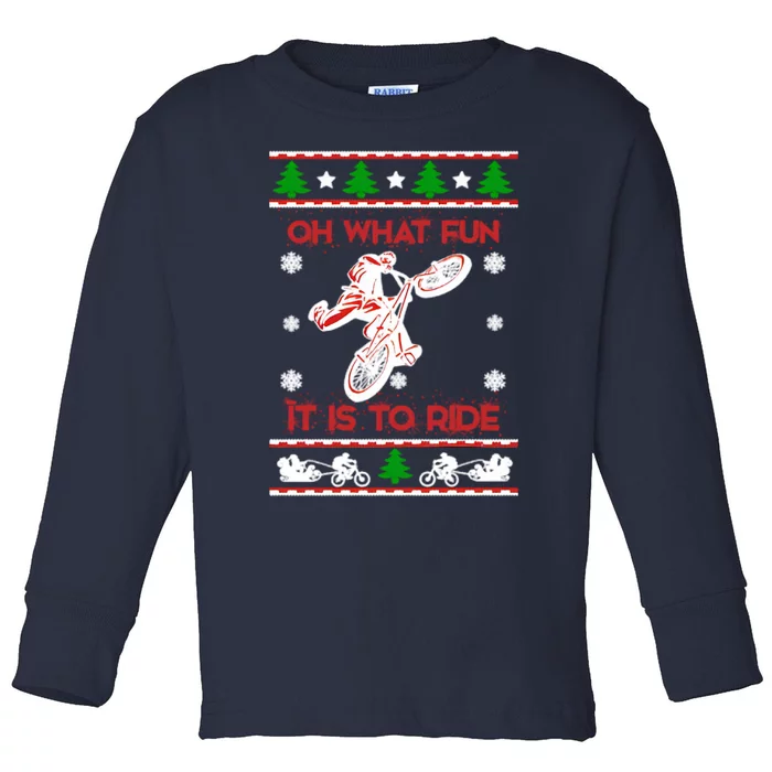 Mountain Bike Ugly Christmas Toddler Long Sleeve Shirt