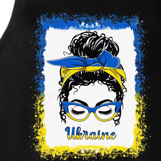 Messy Bun Ukraine Flag Ukrainians Ladies Tri-Blend Wicking Tank