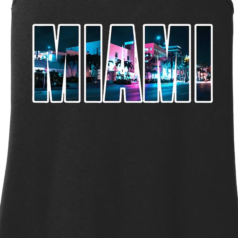 Miami Beach Urban Skyline City By Night Florida Usa Ladies Essential Tank