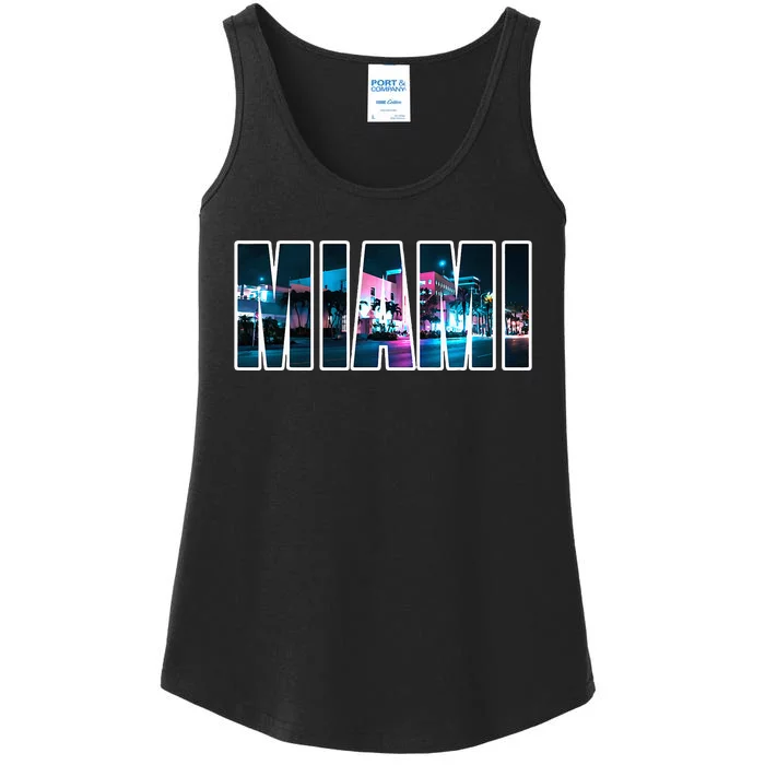 Miami Beach Urban Skyline City By Night Florida Usa Ladies Essential Tank