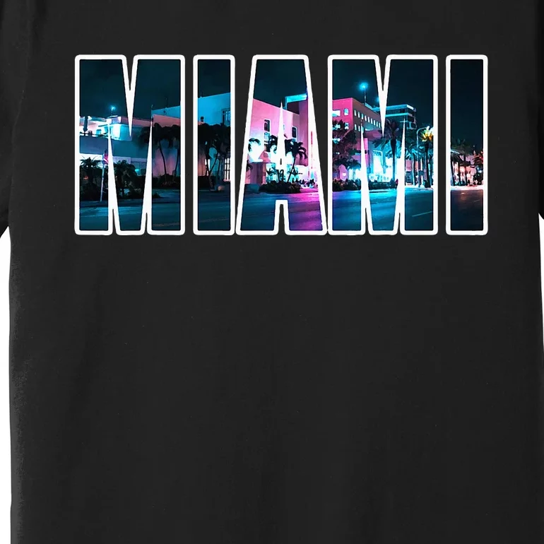 Miami Beach Urban Skyline City By Night Florida Usa Premium T-Shirt