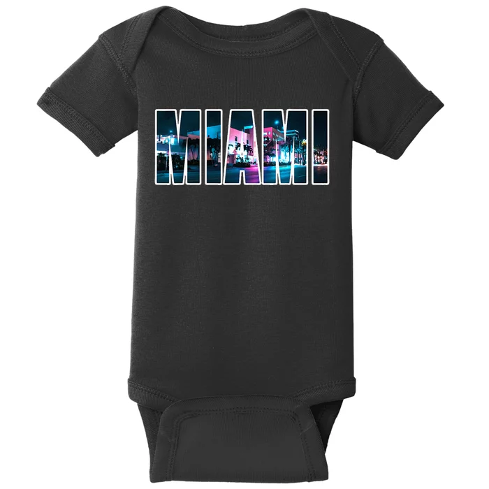 Miami Beach Urban Skyline City By Night Florida Usa Baby Bodysuit