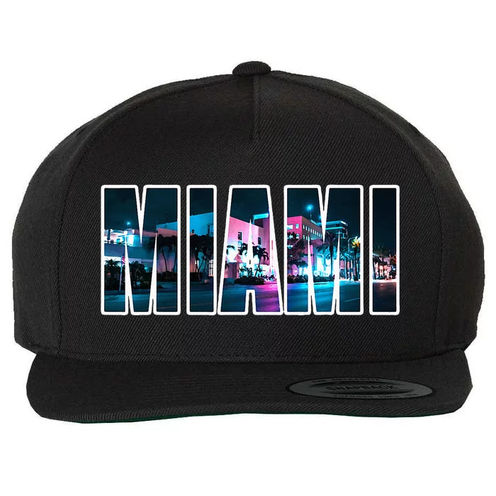 Miami Beach Urban Skyline City By Night Florida Usa Wool Snapback Cap