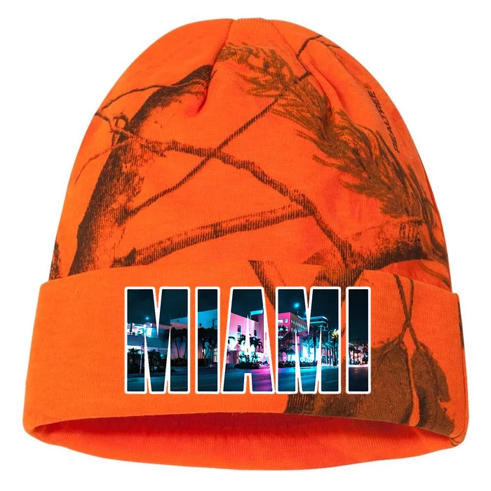 Miami Beach Urban Skyline City By Night Florida Usa Kati - 12in Camo Beanie