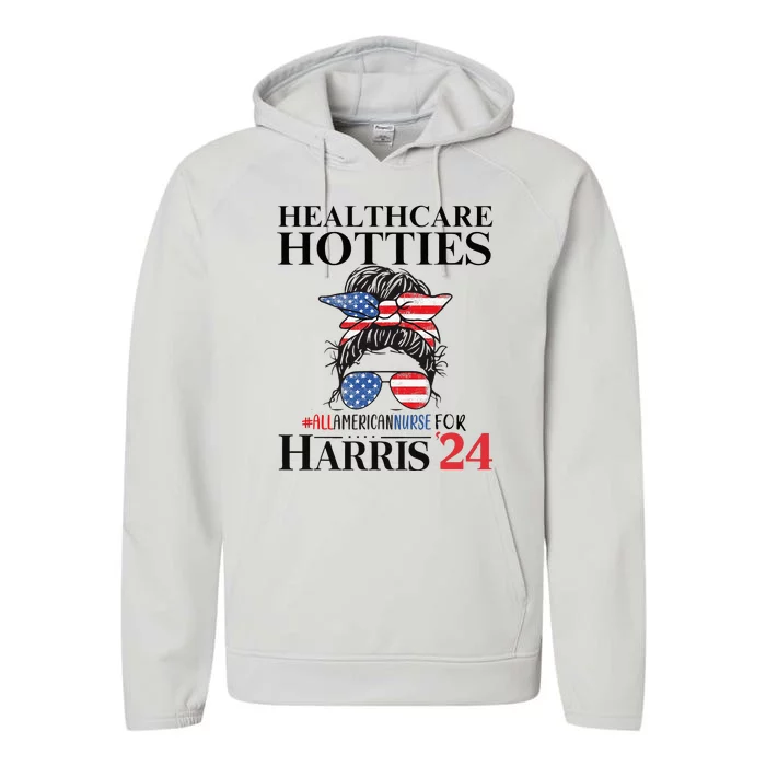 Messy Bun Usa Nurse Healthcare Hotties For Harris 24 Performance Fleece Hoodie