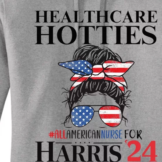 Messy Bun Usa Nurse Healthcare Hotties For Harris 24 Women's Pullover Hoodie