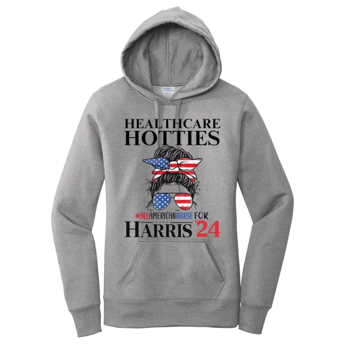 Messy Bun Usa Nurse Healthcare Hotties For Harris 24 Women's Pullover Hoodie