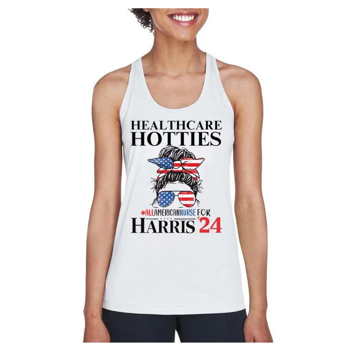 Messy Bun Usa Nurse Healthcare Hotties For Harris 24 Women's Racerback Tank