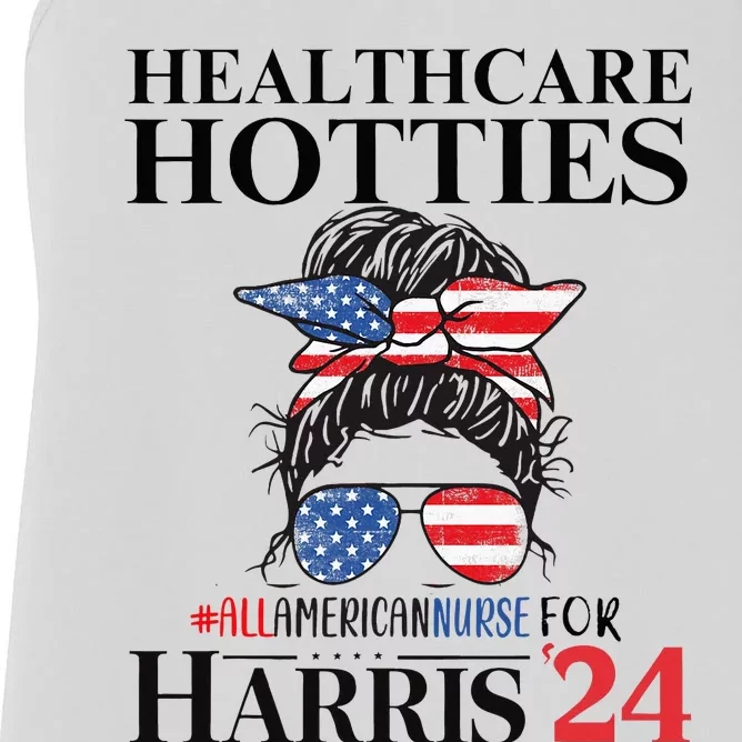 Messy Bun Usa Nurse Healthcare Hotties For Harris 24 Women's Racerback Tank