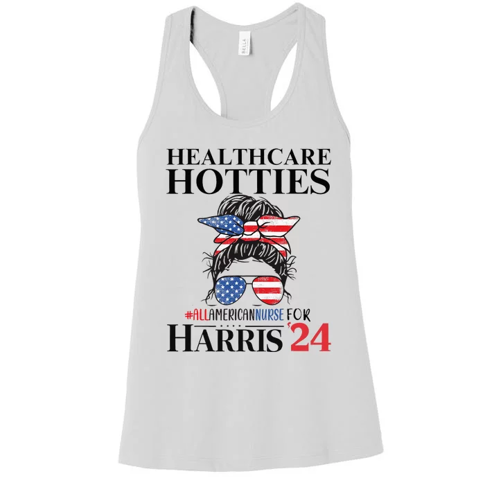 Messy Bun Usa Nurse Healthcare Hotties For Harris 24 Women's Racerback Tank