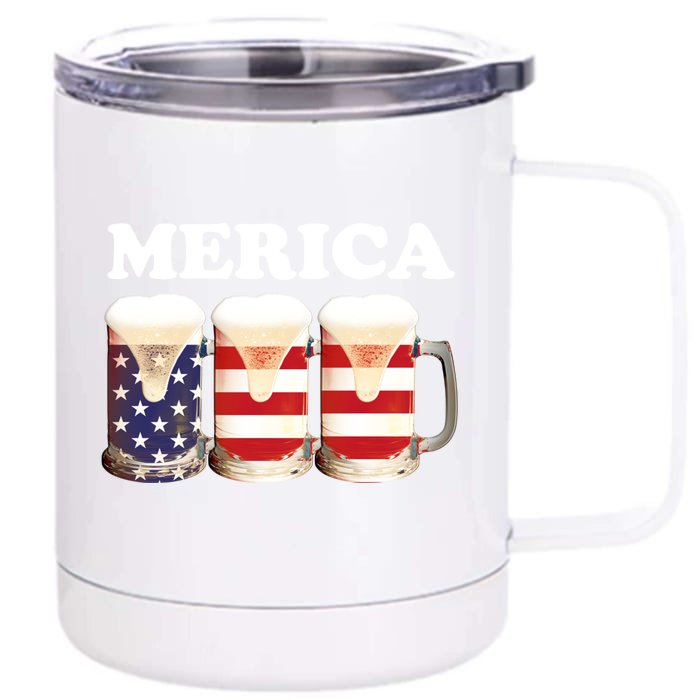 Merica Beer Usa 4th July National Day Celebration Gift Front & Back 12oz Stainless Steel Tumbler Cup