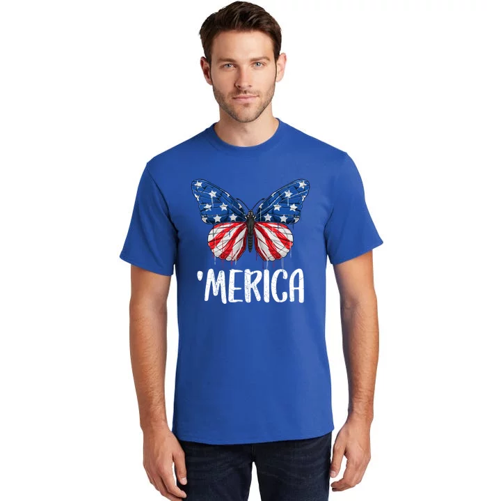 Merica Butterfly Usa Flag 4th Of July Us Gift Tall T-Shirt