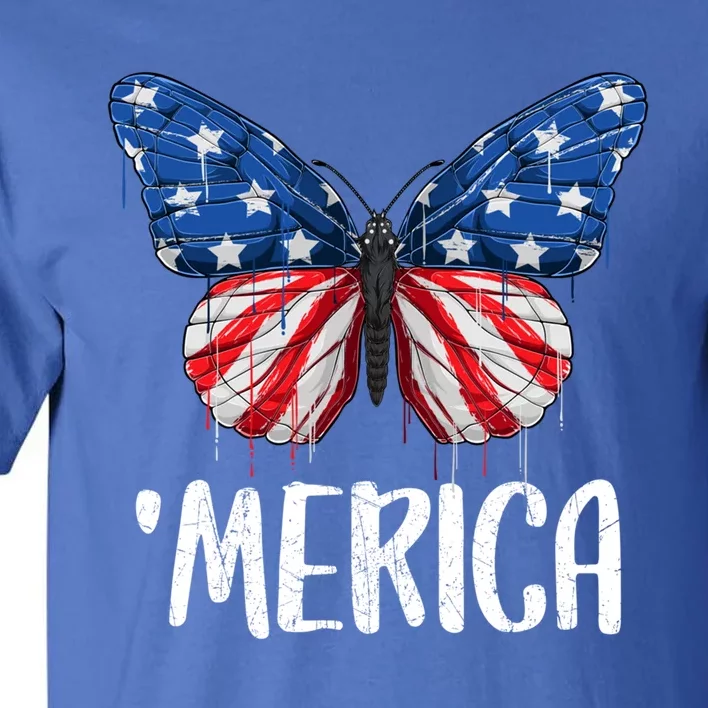 Merica Butterfly Usa Flag 4th Of July Us Gift Tall T-Shirt