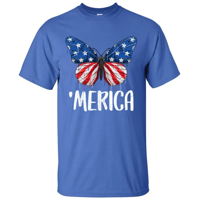 Merica Butterfly Usa Flag 4th Of July Us Gift Tall T-Shirt