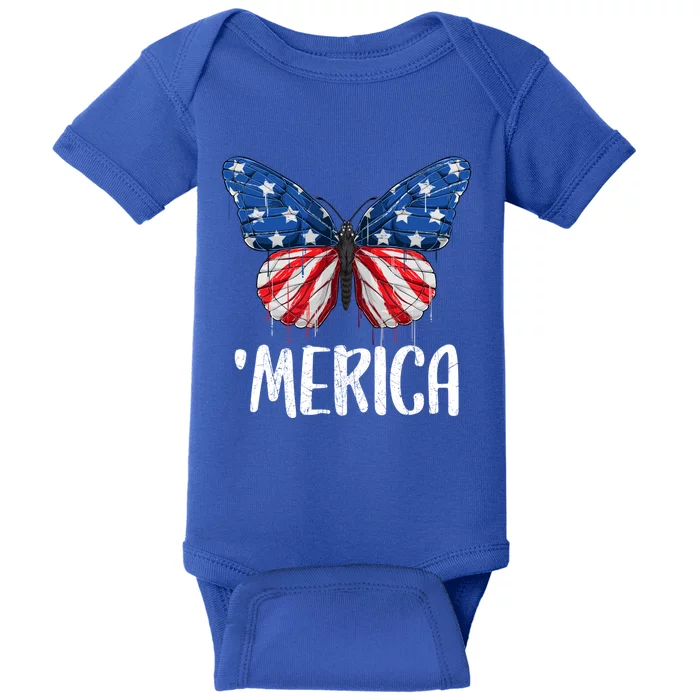 Merica Butterfly Usa Flag 4th Of July Us Gift Baby Bodysuit