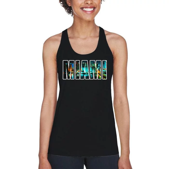 Miami Beach Urban Skyline City By Night Florida Usa Us Women's Racerback Tank