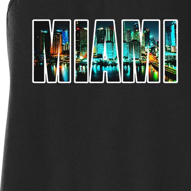 Miami Beach Urban Skyline City By Night Florida Usa Us Women's Racerback Tank