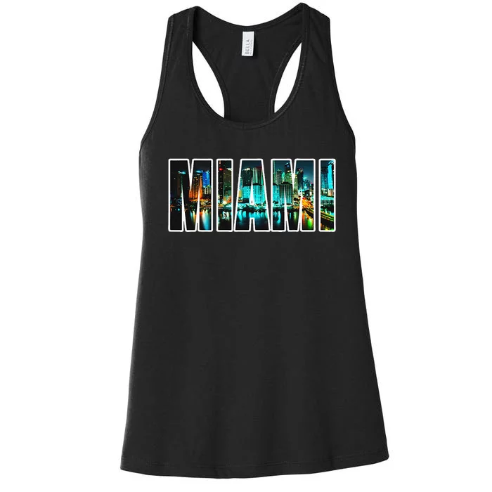 Miami Beach Urban Skyline City By Night Florida Usa Us Women's Racerback Tank