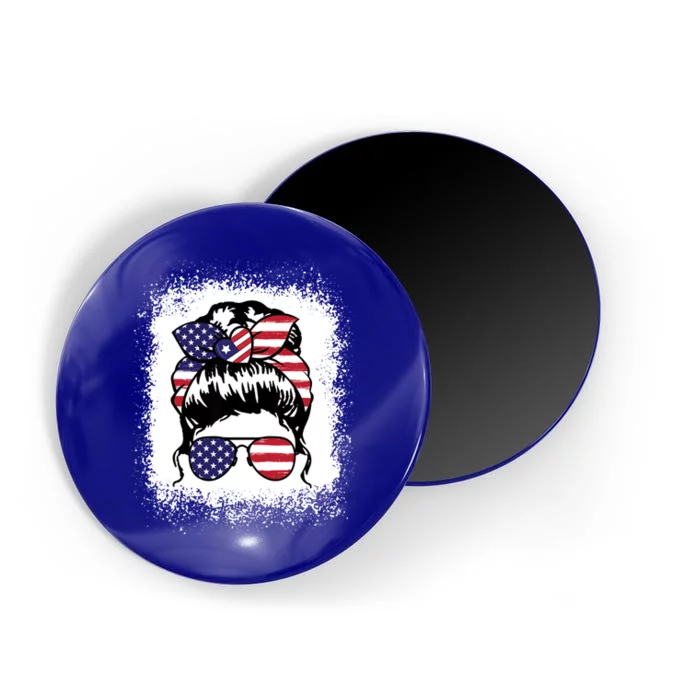 Messy Bun Usa Flag Glasses 4th Of July Funny Mom Mama Gift Magnet