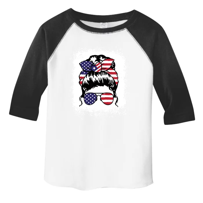 Messy Bun Usa Flag Glasses 4th Of July Funny Mom Mama Gift Toddler Fine Jersey T-Shirt