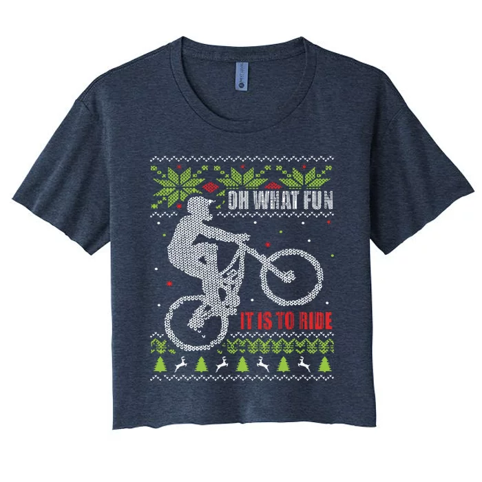 Mountain Bike Ugly Christmas Mountain Biking Women's Crop Top Tee