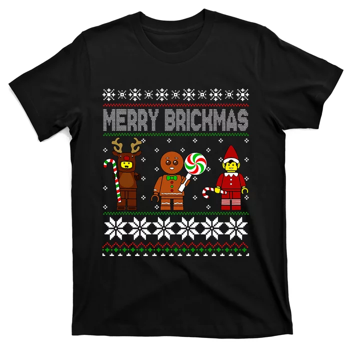 Merry Brickmas Ugly Christmas Block Brick Building T-Shirt