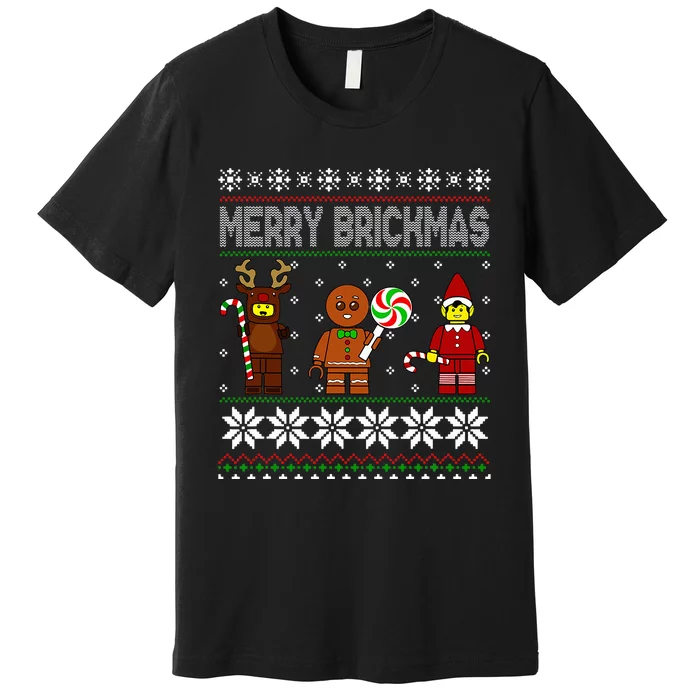 Merry Brickmas Ugly Christmas Block Brick Building Premium T-Shirt