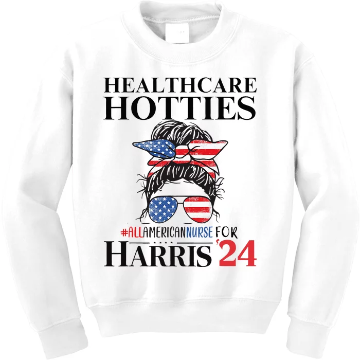 Messy Bun Usa Nurse Healthcare Hotties For Harris 24 Kids Sweatshirt