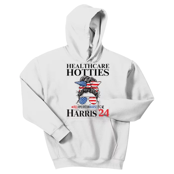 Messy Bun Usa Nurse Healthcare Hotties For Harris 24 Kids Hoodie