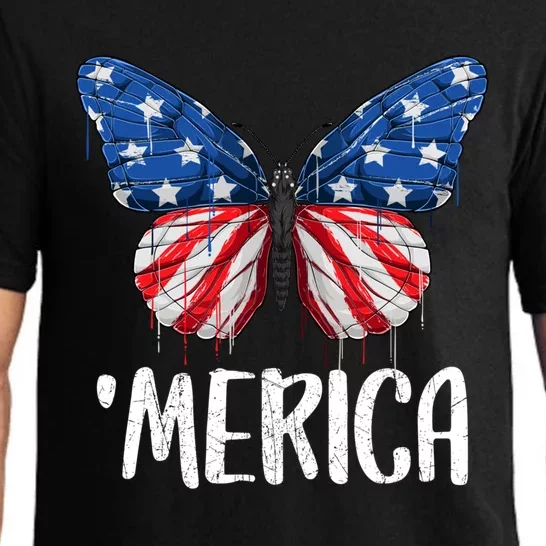 Merica Butterfly Usa Flag 4th Of July Us Gift Pajama Set