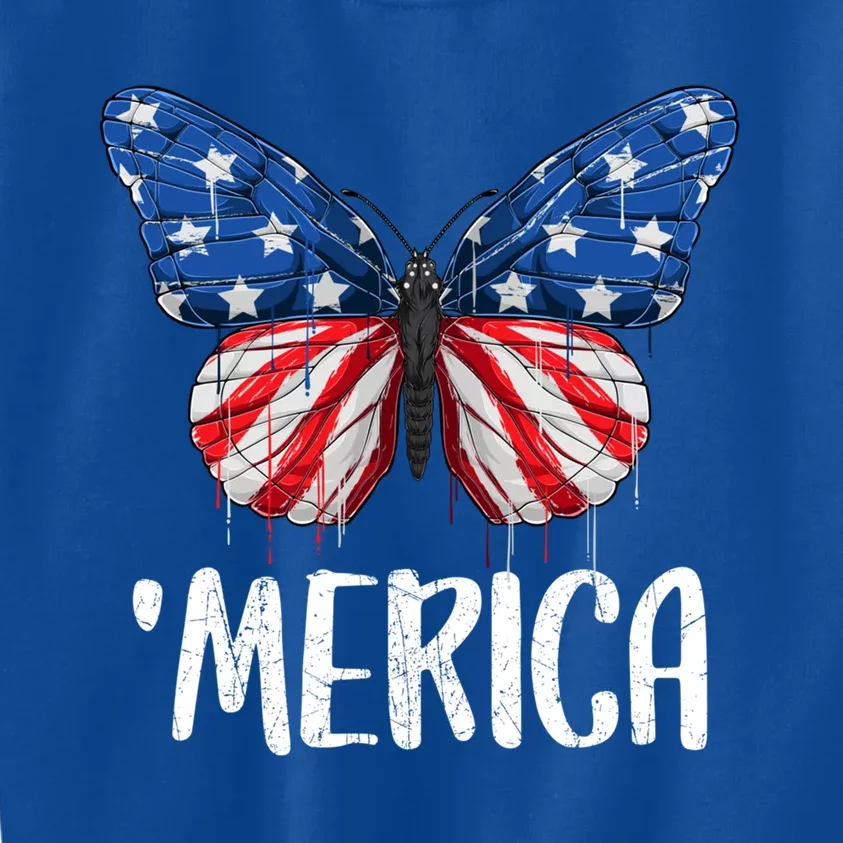 Merica Butterfly Usa Flag 4th Of July Us Gift Kids Sweatshirt