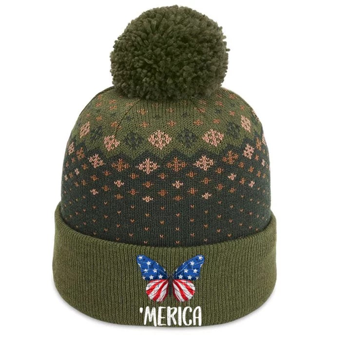 Merica Butterfly Usa Flag 4th Of July Us Gift The Baniff Cuffed Pom Beanie