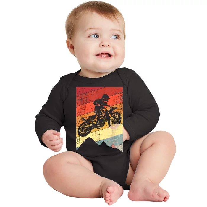 Motocross Bike Vintage Dirtbike Gift Racing Retro Dirt Bike Baby Long Sleeve Bodysuit