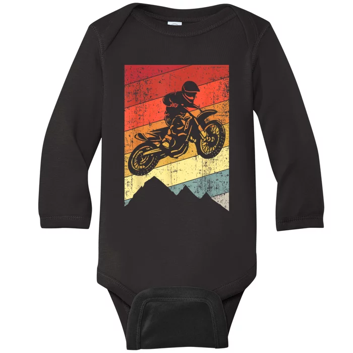 Motocross Bike Vintage Dirtbike Gift Racing Retro Dirt Bike Baby Long Sleeve Bodysuit