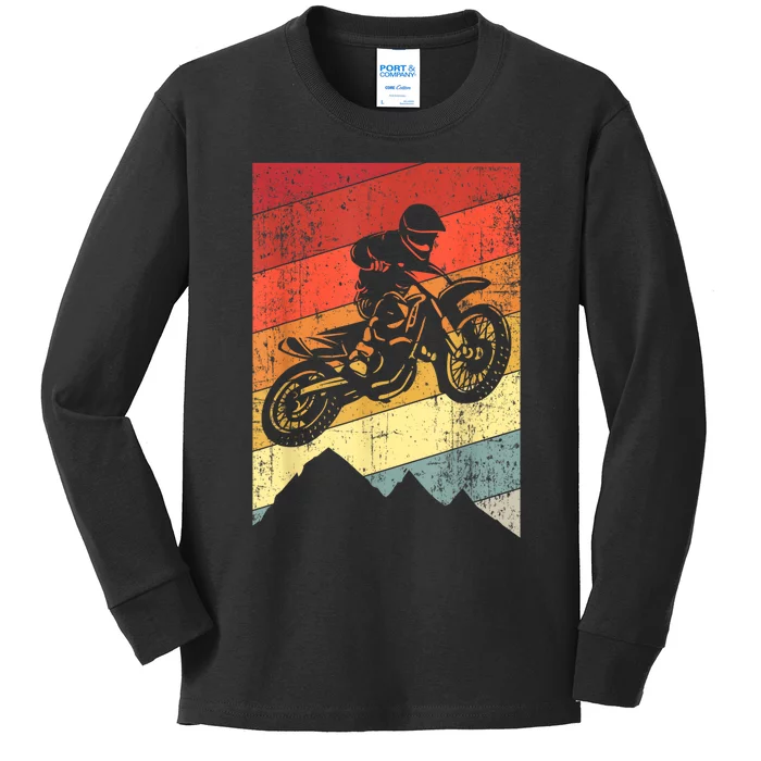 Motocross Bike Vintage Dirtbike Gift Racing Retro Dirt Bike Kids Long Sleeve Shirt