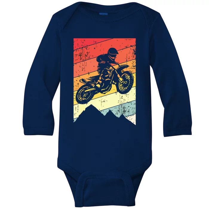 Motocross Bike Vintage Dirtbike Gift Racing Retro Dirt Bike Baby Long Sleeve Bodysuit