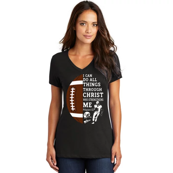 Motivational Bible Verse Christian Gifts Football Women's V-Neck T-Shirt