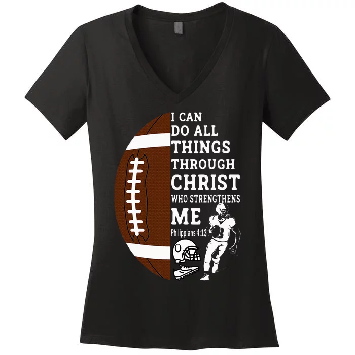 Motivational Bible Verse Christian Gifts Football Women's V-Neck T-Shirt