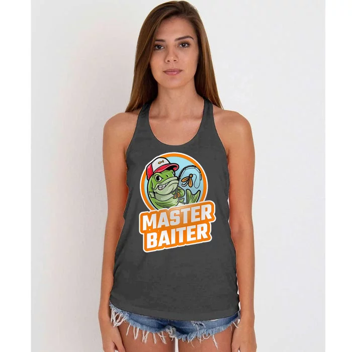 Master Baiter Vintage Bass Fishing Funny Angler Women's Knotted Racerback Tank